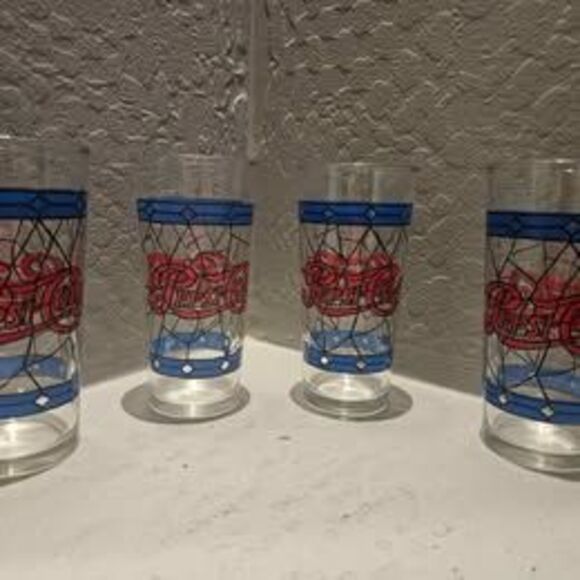 Pepsi Cola Stained Glass Drinking Glasses Set of 4 - Picture 1 of 6